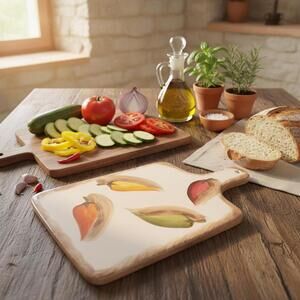 Vintage Hand Painted Ceramic Cutting Board 12x7 Pepper Microwave Dishwasher Safe